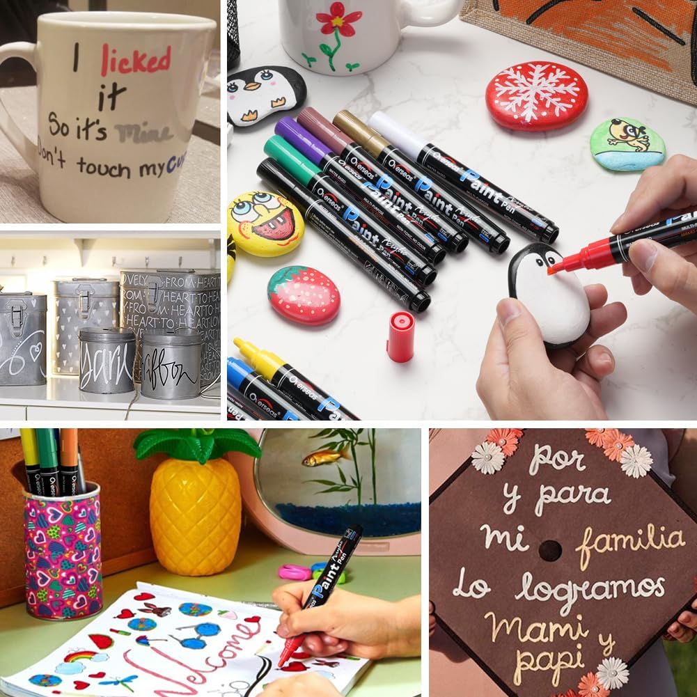 Overseas Acrylic Paint Markers 12 Colors, Medium Tip Permanent Paint Pens | Waterproof, Quick Drying, Fade Resistant, Non Toxic, Water Based Marker Pen for Wood, Rock, Metal, Glass, Plastic, Canvas - Image 4