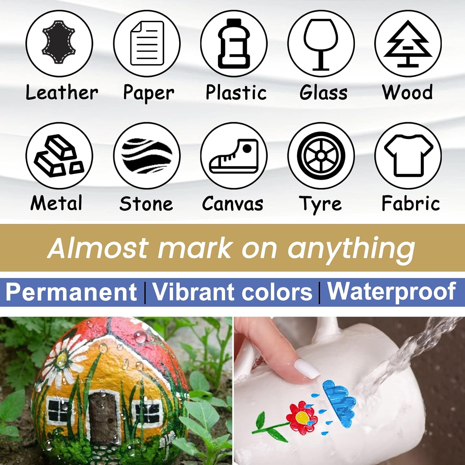 Overseas Acrylic Paint Markers 12 Colors, Medium Tip Permanent Paint Pens | Waterproof, Quick Drying, Fade Resistant, Non Toxic, Water Based Marker Pen for Wood, Rock, Metal, Glass, Plastic, Canvas - Image 6