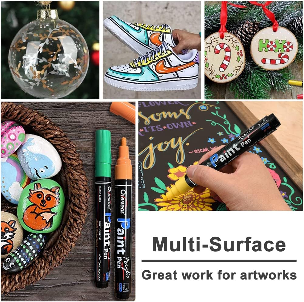Overseas Acrylic Paint Markers 12 Colors, Medium Tip Permanent Paint Pens | Waterproof, Quick Drying, Fade Resistant, Non Toxic, Water Based Marker Pen for Wood, Rock, Metal, Glass, Plastic, Canvas - Image 3